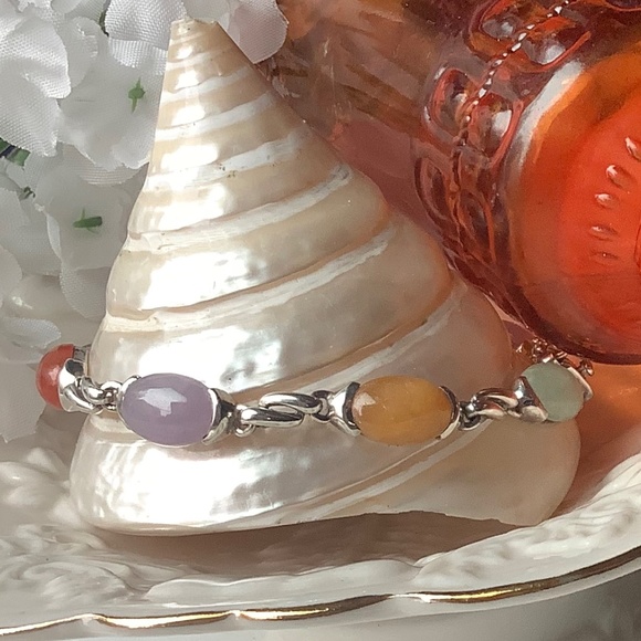 Beautiful Sterling Silver Muti-Gemstone Cabochon Bracelet - Picture 11 of 15